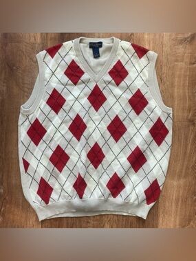 Brooks Brothers Argyle Sweater Vest Mens XL Red Beige Golf Supima Cotton